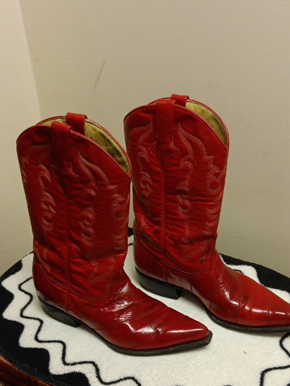 Bold Red Leather Western-Style Combat Boots